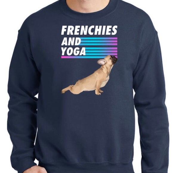 Womens Frenchies and Yoga Navy Crewneck Sweatshirt - Picture 1 of 6